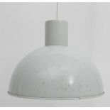 Vintage Retro : a Danish Fog & Morup pendant light of white semi- domed form, labelled within ,