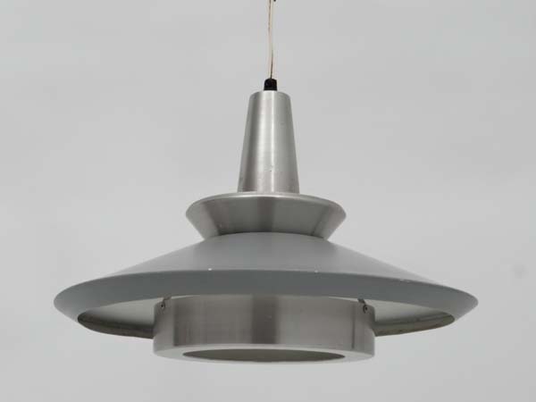 Vintage Retro :a Danish brushed aluminium and grey louvred pendant light with burnt orange and white - Image 4 of 4