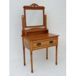 Satinwood Dressing table : a late Victorian single drawer dressing table with plain mirror and