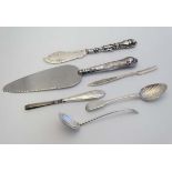 6 assorted items to include a silver preserve spoon hallmarked Birmingham 1903 maker A & J