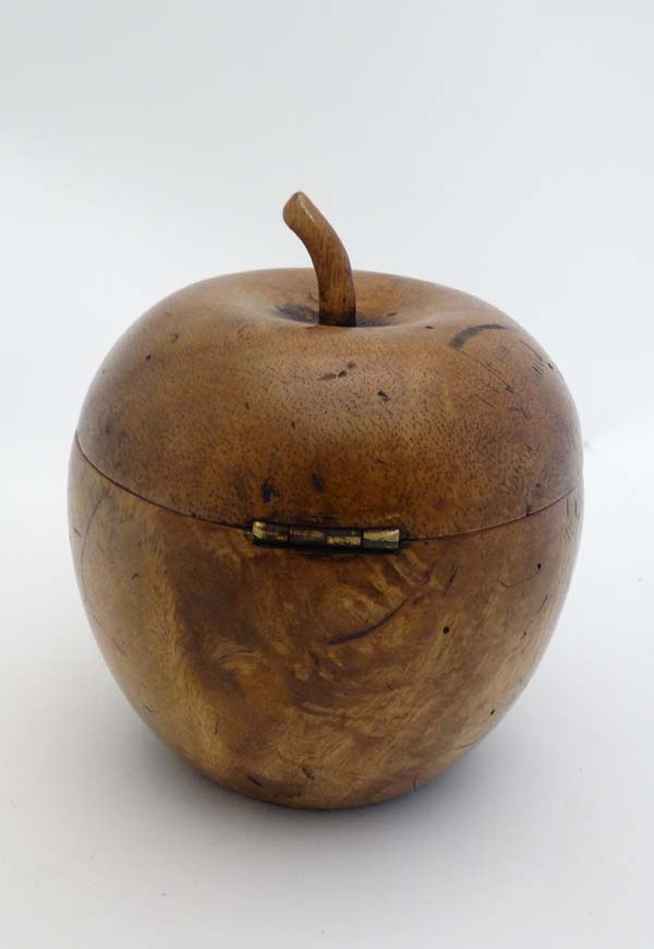 A pear wood tea caddy in the form of a Regency apple caddy. 5" high x 4 1/4" diameter   CONDITION: - Image 4 of 7
