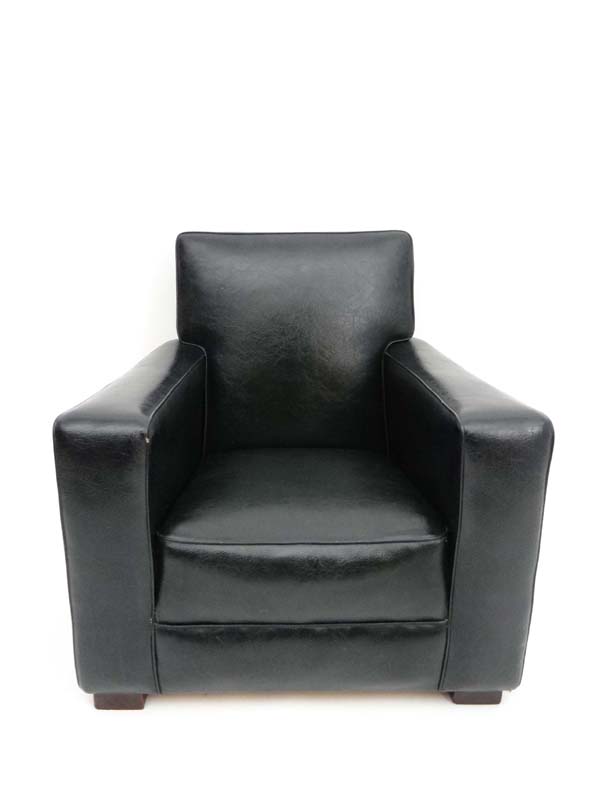 Vintage Retro : an early (1940's) ' Bouyant ' squared Club Armchair with dark vinyl ( faux - Image 6 of 7