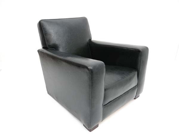 Vintage Retro : an early (1940's) ' Bouyant ' squared Club Armchair with dark vinyl ( faux - Image 5 of 7