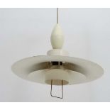 Vintage Retro : A  Danish Horn type 755  white finish rise and fall pendant lamp, labelled.  17 1/2"