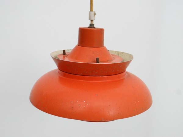 Vintage Retro : a Danish pendant light with burnt orange outer and white inner finish , of two - Image 2 of 7