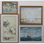 A collection of 14 framed pictures and prints by various artists.
Together with a large gilt