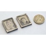 A pair of Victorian silver miniature photograph frames of squared form. Hallmarked Birmingham 1899