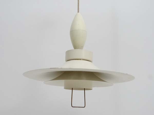 Vintage Retro : A  Danish Horn type 755  white finish rise and fall pendant lamp, labelled.  17 1/2" - Image 2 of 11