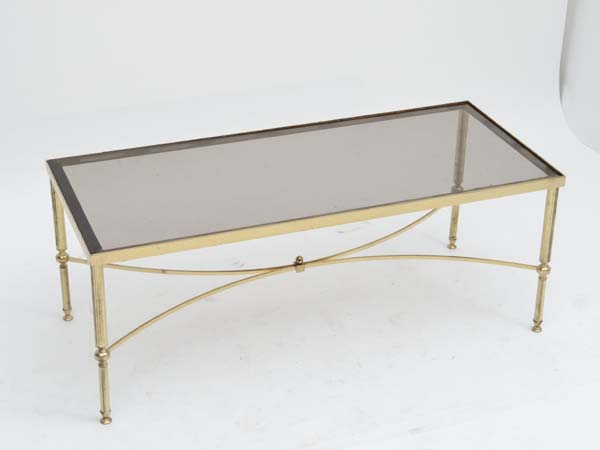 Vintage Retro : a Maison Jansen , Paris brass and glass designer coffee table  with bow shaped - Image 2 of 3