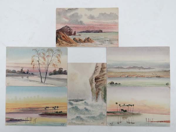 Set of 6 original watercolours on post cards c 1920. Initialled ' W.H. '' Views including : 'The