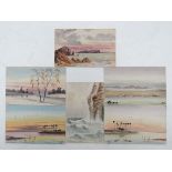 Set of 6 original watercolours on post cards c 1920. Initialled ' W.H. '' Views including : 'The