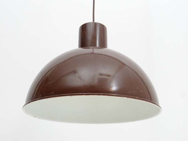 Vintage Retro : a Danish Fog & Murop semi Domed pendant light with brown outer livery and white - Image 6 of 7