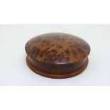 A Contemporary amboyna domed topped circular box 3 3/4" diameter  CONDITION: Please Note -  we do