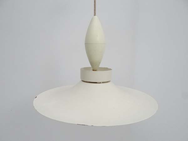 Vintage Retro : A  Danish Horn type 755  white finish rise and fall pendant lamp, labelled.  17 1/2" - Image 9 of 11