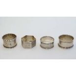 4 assorted silver napkin rings to include  1 x Birmingham 1947 maker Stokes & Ireland Ltd. 1 x