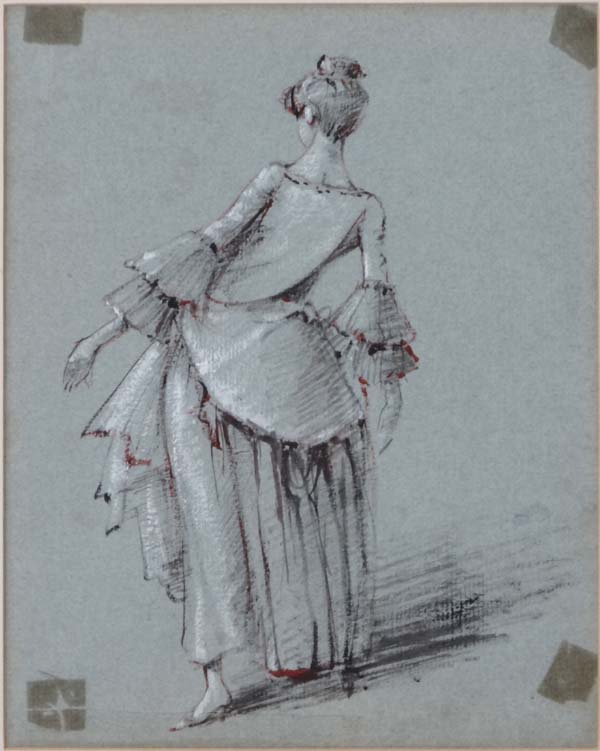 (XVII / XIX) English School,
Pen ink watercolour and gouache ,
Rear view of a lady ,
Unsigned, on - Image 2 of 3