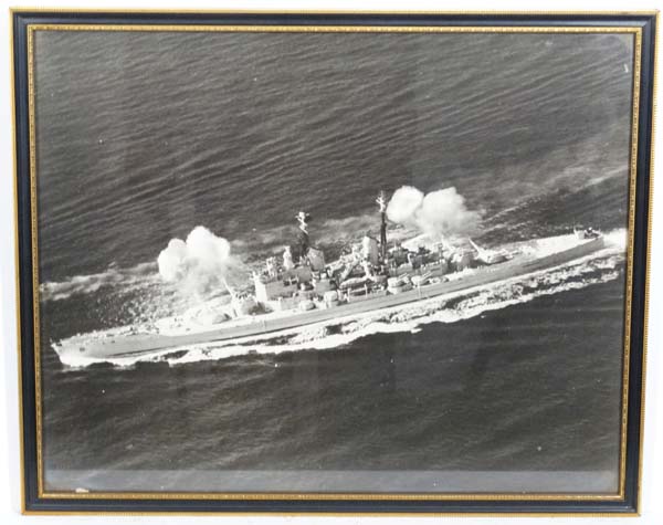 WWII : A pair of large framed Royal Naval monochrome photographs of ships on active service , one - Image 5 of 5