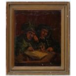 XIX Flemish School,
Oil on canvas,
The Money Lenders,
13 1/4 x 10 3/4"
 CONDITION: Please Note -  we