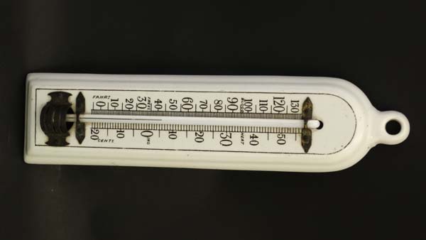 An early 20thC ceramic mercury thermometer with Fahrenheit and Centigrade scales . 10 3/4" high - Image 2 of 3