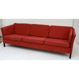 Vintage Retro : a Danish red (canvas like ) covered upholstered London type Sofa of 3 seat form