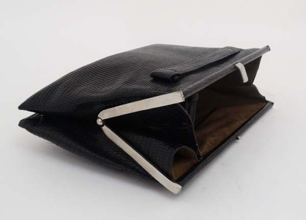 Vintage handbag : A black snakeskin clutch bag with suede lining 10" long  CONDITION: Please Note - - Image 2 of 5