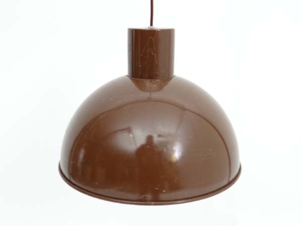 Vintage Retro : a Danish Fog & Murop semi Domed pendant light with brown outer livery and white