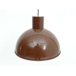 Vintage Retro : a Danish Fog & Murop semi Domed pendant light with brown outer livery and white