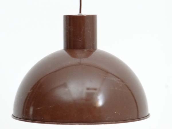 Vintage Retro : a Danish Fog & Murop semi Domed pendant light with brown outer livery and white - Image 2 of 7