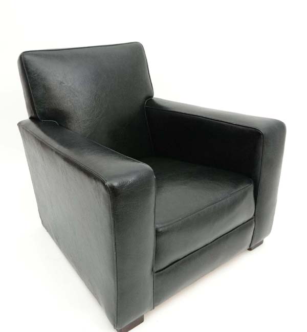 Vintage Retro : an early (1940's) ' Bouyant ' squared Club Armchair with dark vinyl ( faux - Image 7 of 7