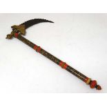 Militaria : A circa 19thC Indian Zaghnal (horseman's fighting axe), the 7" serrated 'beak' shaped