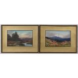F Stafford  ? XX-XIX,
Gouache, a pair,
Heather before a mountain and stream view ,
Signed in