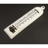 An early 20thC ceramic mercury thermometer with Fahrenheit and Centigrade scales . 10 3/4" high