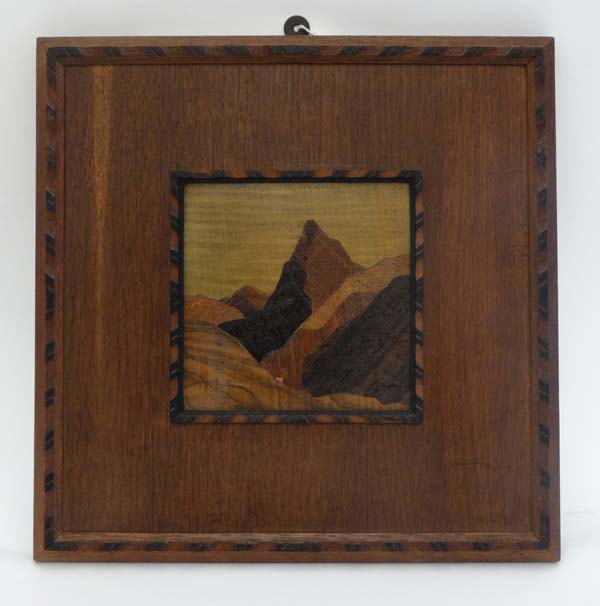 Rowley parquetry panel : A panel entitled ' Alpine Night ' bearing A J Rowley , the Rowley Gallery