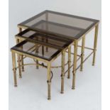 Vintage Retro : Maison Jansen , Paris , a nest of 3 brass and glass occasional tables, with bow