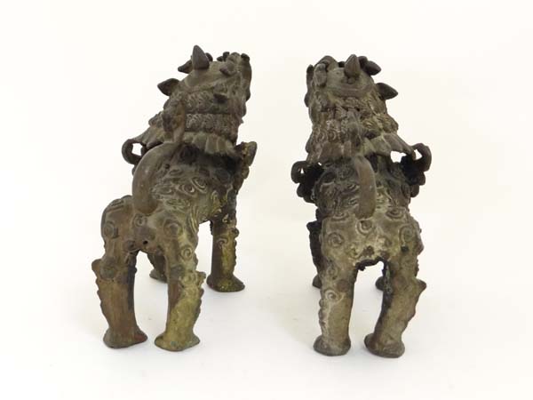 A pair of bronze Vyala, Nepal , 19th / 20th century, Their fanged mouths open, the bodies with swirl - Image 6 of 12
