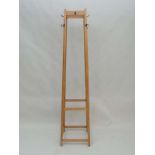 Vintage Retro : a British 1960's oak squared hat and coat stand with chamfered corners and coat