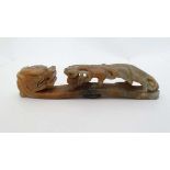 A Chinese jade belt clip / buckle formed as 2 dragons 7" long  CONDITION: Please Note -  we do not