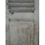 A pair of French painted pine window shutters with wrought iron hinges . Each approx 78" high x