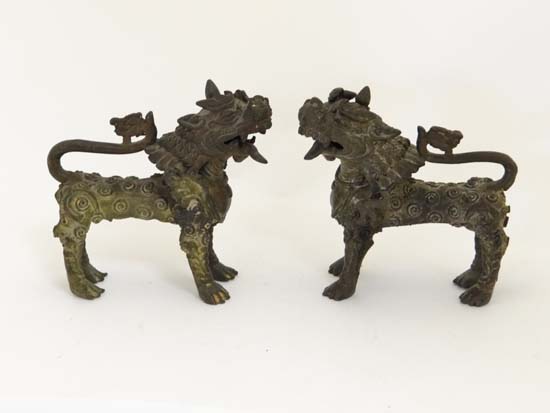 A pair of bronze Vyala, Nepal , 19th / 20th century, Their fanged mouths open, the bodies with swirl - Image 7 of 12