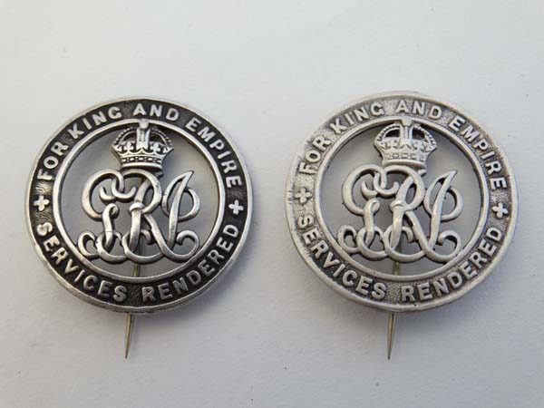 WWI  :  Two silver commemorative ' War Badges ' , numbered 491471 & 513032 , together with copies of