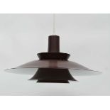 Vintage Retro :a Danish brushed brown louvred pendant light with white interior finish , 19 "