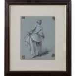 (XVII / XIX) English School,
Pen ink watercolour and gouache ,
Rear view of a lady ,
Unsigned, on