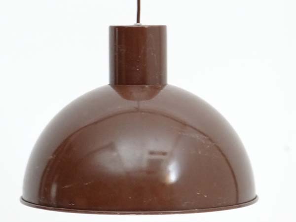 Vintage Retro : a Danish Fog & Murop semi Domed pendant light with brown outer livery and white - Image 7 of 7