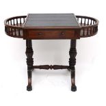 A c.1840 rosewood galleried sofa table of twin D-ended galleried table form with glass top to centre