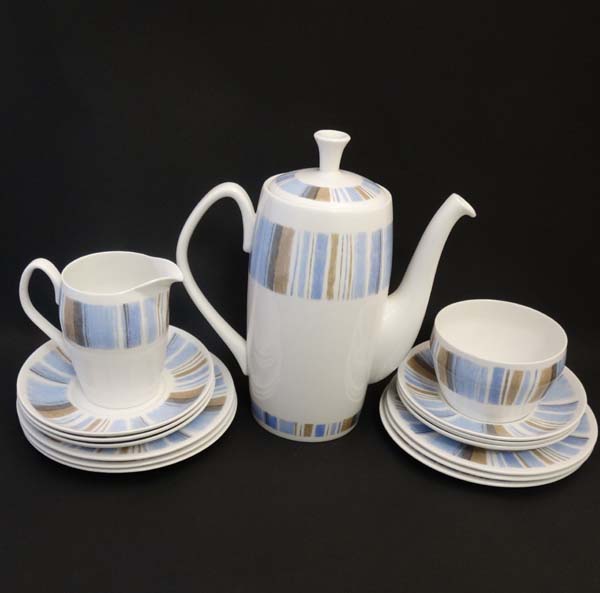 Vintage Retro : Shelley  Aegean 14283 pattern, a bone china coffee set comprising : coffee pot, - Image 7 of 14