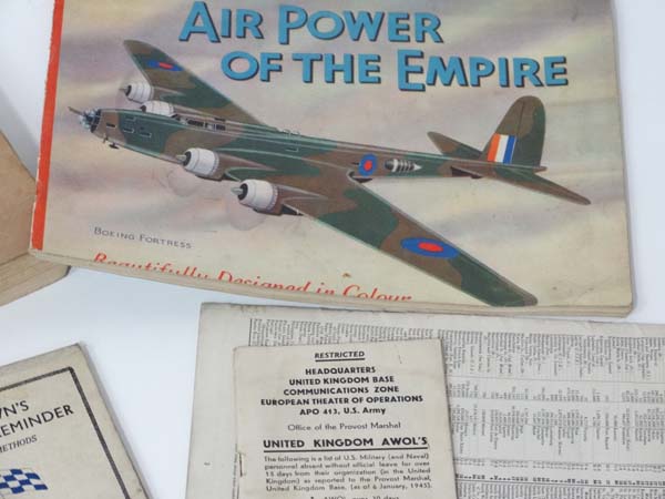 Militaria : A varied and unique collection of WWII British and American ephemera , comprising an