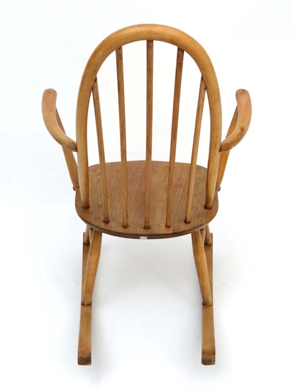 Vintage Retro : a British Ercol 1960 elm and beech ( blonde) Windsor Fireside rocking chair , on - Image 4 of 5