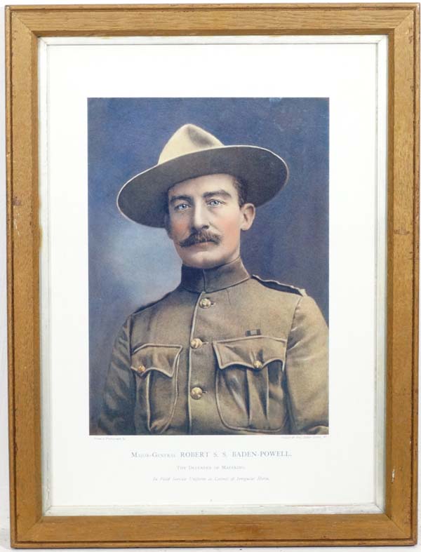 Boer War : A polychrome print of a photographic portrait of Robert Baden Powell ( founder of the