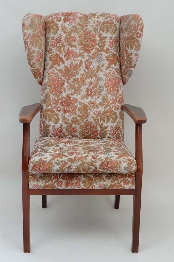 Vintage Retro : a Parker Knoll wing back open armchair, with stained beech arms and legs. 46 1/2" - Image 2 of 2