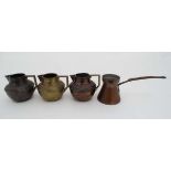 Arts and Crafts Henry Loveridge & Co 1880 :  3 hand beaten jugs ( 2 copper with brass handles, one